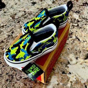 Toddler size 4 Slip on Glownin the Dark Shark Vans(New never worn)